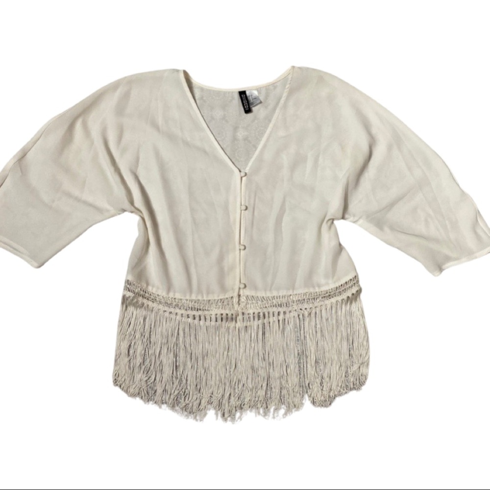 white sheer fringe top